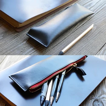 

Genuine Leather School Case, Classic Style Pen Case, Pencil Case, Black Zipper Case, Pencil Case, Stationary Office Gift