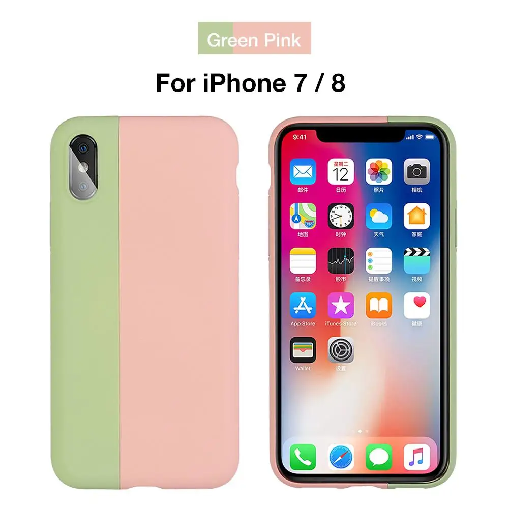 Для iPhone 7 8 Plus X Xs Max жидкий Магнитный чехол для мобильного телефона с защитой от падения пылезащитный металлический сенсорный беспроводной зарядный чехол - Color: Green Pink 7 8