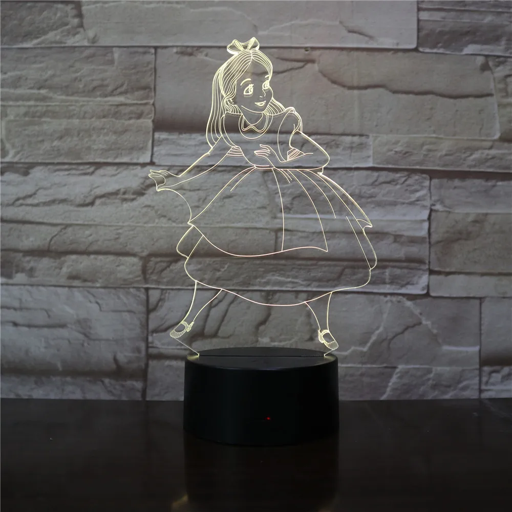 Фигурка принцессы Алиса в стране чудес декоративный детский СВЕТОДИОДНЫЙ Ночник декор для детской спальни 3D ночник USB Батарея