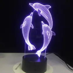 GX3578 форма дельфина 3D иллюзия Лампа 7 цветов Изменение сенсорный выключатель светодиодный ночник лампа настольная акриловая атмосферная