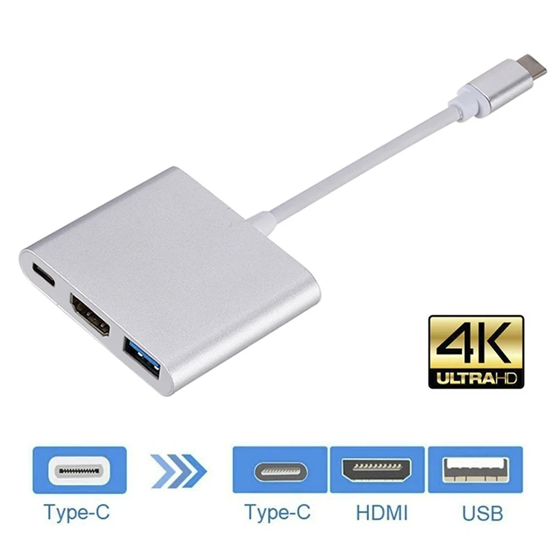 Rovtop Usb C HDMI USBC к HDMI 3,1 конвертер адаптер type C к DMI/USB 3,0/type C адаптер type-C Алюминиевый для Apple Macbook