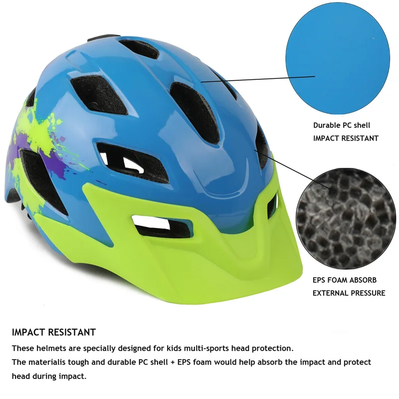 EXCLUSKY Children Bike Helmet Kids Boys Red Mtb Bicycle Helmet Girl Cycling protection Sport Cap Size 50~57cm for 5~13 Years Kid