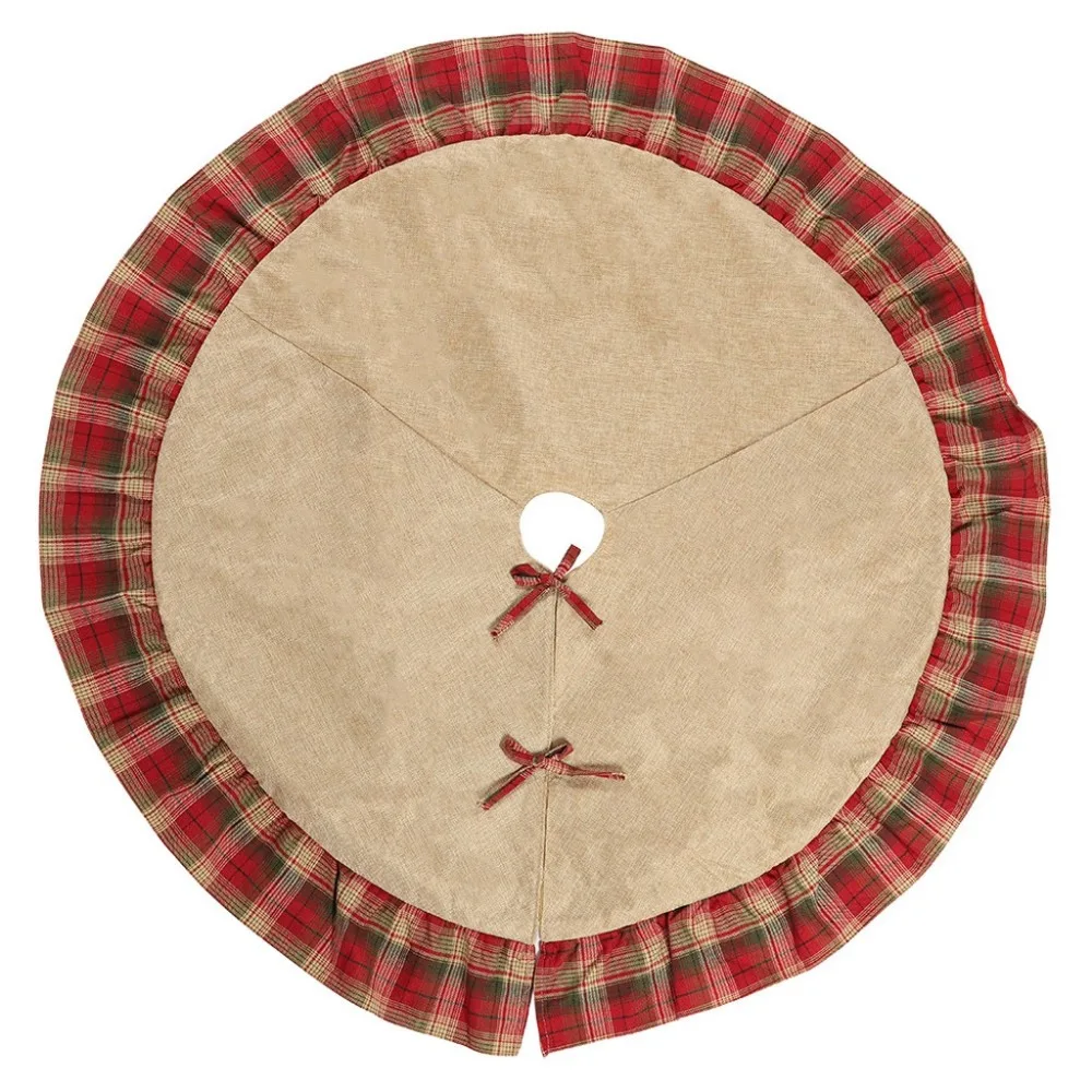Christmas Tree Skirt 122cm Fabric Plaid Christmas Tree rug Bottom Ornament   (2)