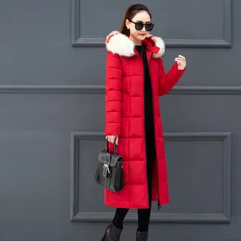 

Women's Down Jacket Faux Fur Parka Hooded 2019 Winter Coat Women Long Jacket Cotton-padded Jacket Pocket Casaco Feminino L1014