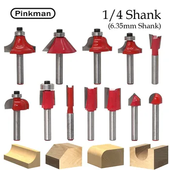

Pinkman 1Set 12pcs 1/4 Shank Milling Cutter Router Bit Set Wood Cutter Carbide Mill Woodworking Engraving Cutting Tools 6.35mm