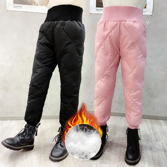 Winter Children Down Cotton Padded Pants Baby Girls High Waist Solid Ski  Windproof Warm Trouser Kids