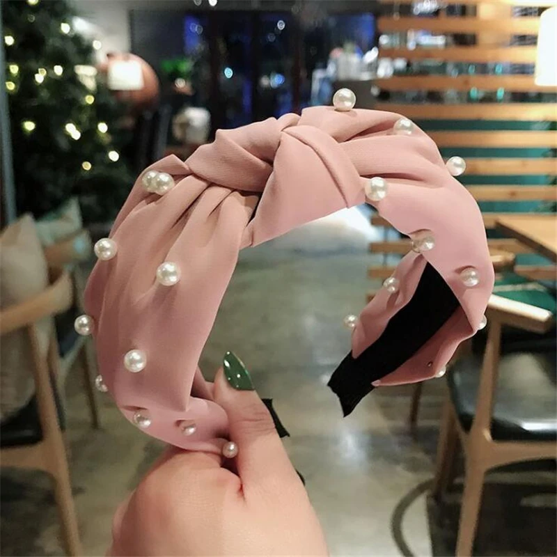 Bezel Cross Pearls Headband Candy Color for Women Girls Headwear Hair band Hair Accessories Hair hoop korean Style Head wrap