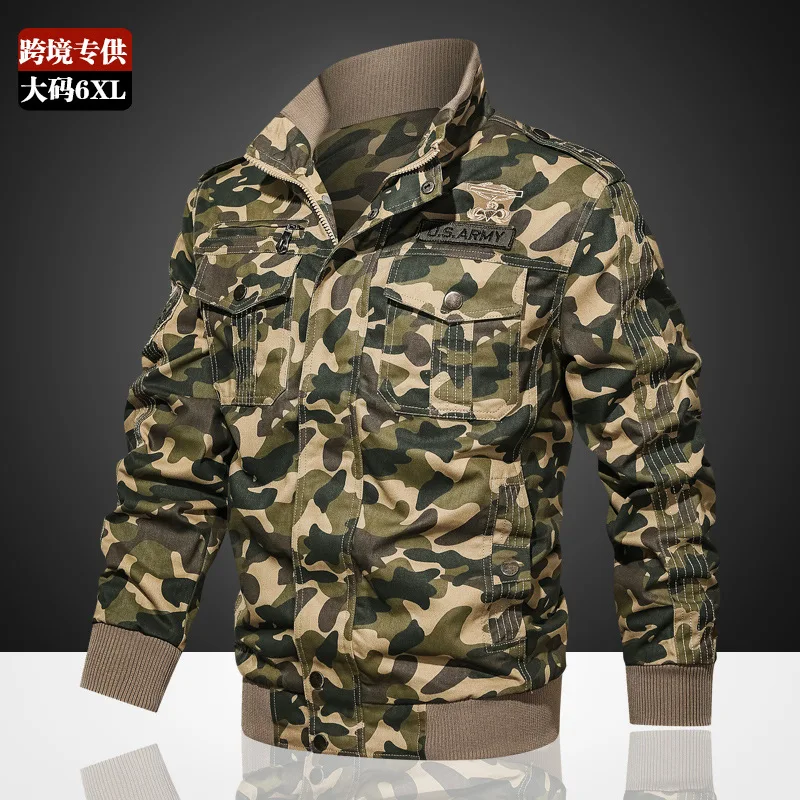 

Camouflage Workwear Flight Jacket Men's Loose And Plus-sized Casual Embroidery Badge MEN'S Coat