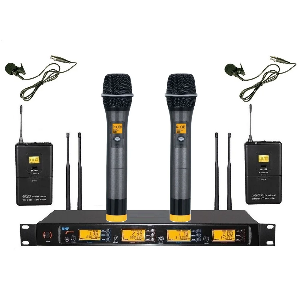 4 канала гарнитура UHF головной Беспроводной комплект микрофона включает в себя: Системы этап вокальный ручной микрофон Фирменная Новинка - Цвет: lavalier handheld