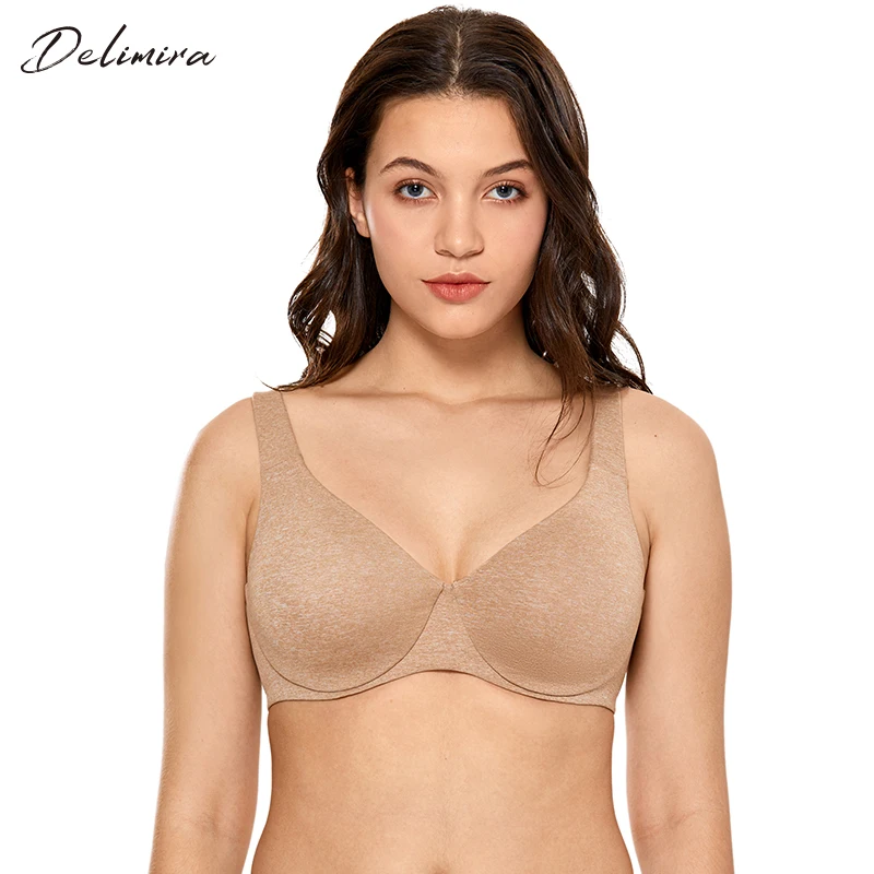 DELIMIRA Womens Full Coverage V-Neck Non Padded Underwire Minimizer Bra