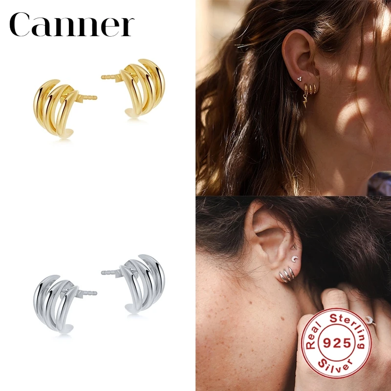 

Canner 925 Sterling Silver Stud Earrings Minimalist Korean Style Geometric Three Claw Smooth Earrings For Women Fine Jewelry W4