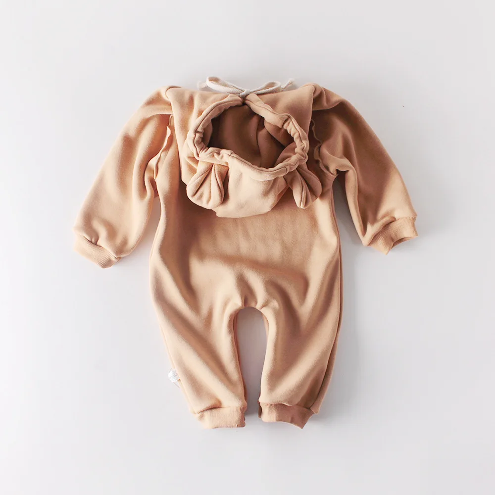 Koodykids/Зимний комбинезон для маленьких девочек; одежда с капюшоном с изображением медведя; милый зимний комбинезон с плюшевой подкладкой для маленьких мальчиков