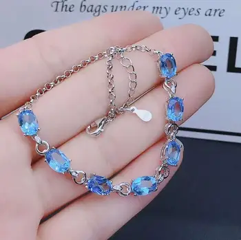 

100% Real And Natural Topaz chain bracelet Free shipping Natural real Topaz 925 sterling silver