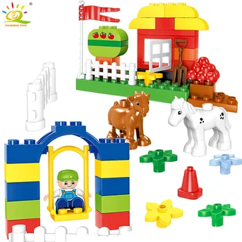 

HUIQIBAO 50pcs Juniors DIY Farm Animals Big Size Building Blocks Compatible Duploed Large Bricks Baseplate Toys For Children