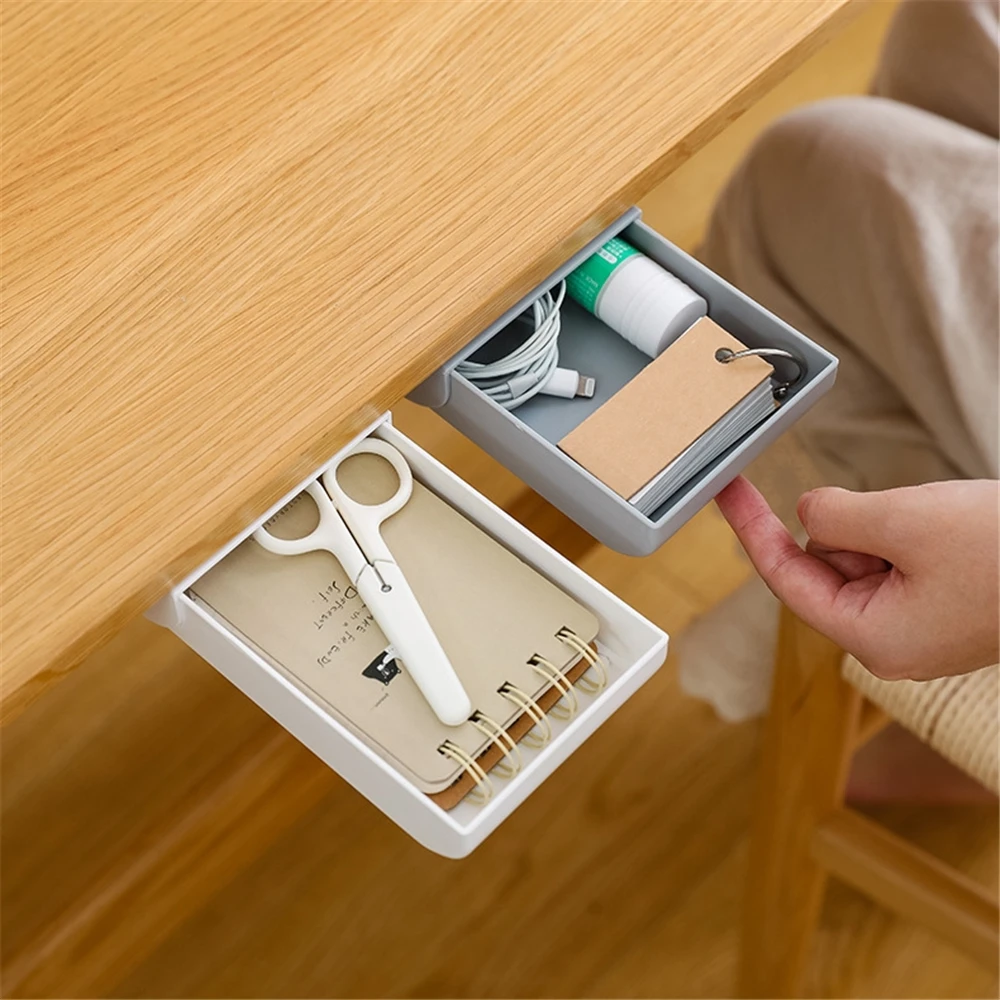 Adhesive Desktop Organizer Drawer Sundries Self-Stick Pencil Tray Under Desk Holder Pop-up Pen Storage Makeup | Дом и сад
