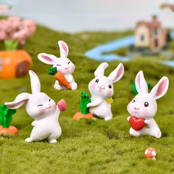 

6pcs Cartoon Rabbit Bunny Miniature Figurine Dollhouse Micro Landscape Ornaments H58C