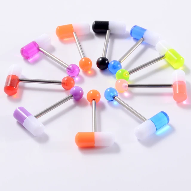 Discover a tongue barbell made of bioplastic with glitter balls