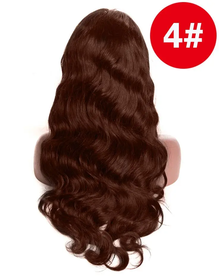 13x4 бесклеевой Синтетические волосы на кружеве человеческих волос парики для чернокожих Для женщин предварительно вырезанные бразильские волнистые волосы парик шнурка с детскими волосами RXY Волосы remy - Цвет: #4