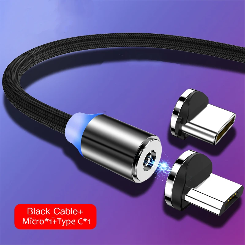 micro type c black Ihuigol магнитные кабели зарядного устройства 2 в 1 освещение для iPhone X 7 8 Plus зарядный кабель type-C для huawei P20 Micro USB для samsung - Цвет: micro type c black