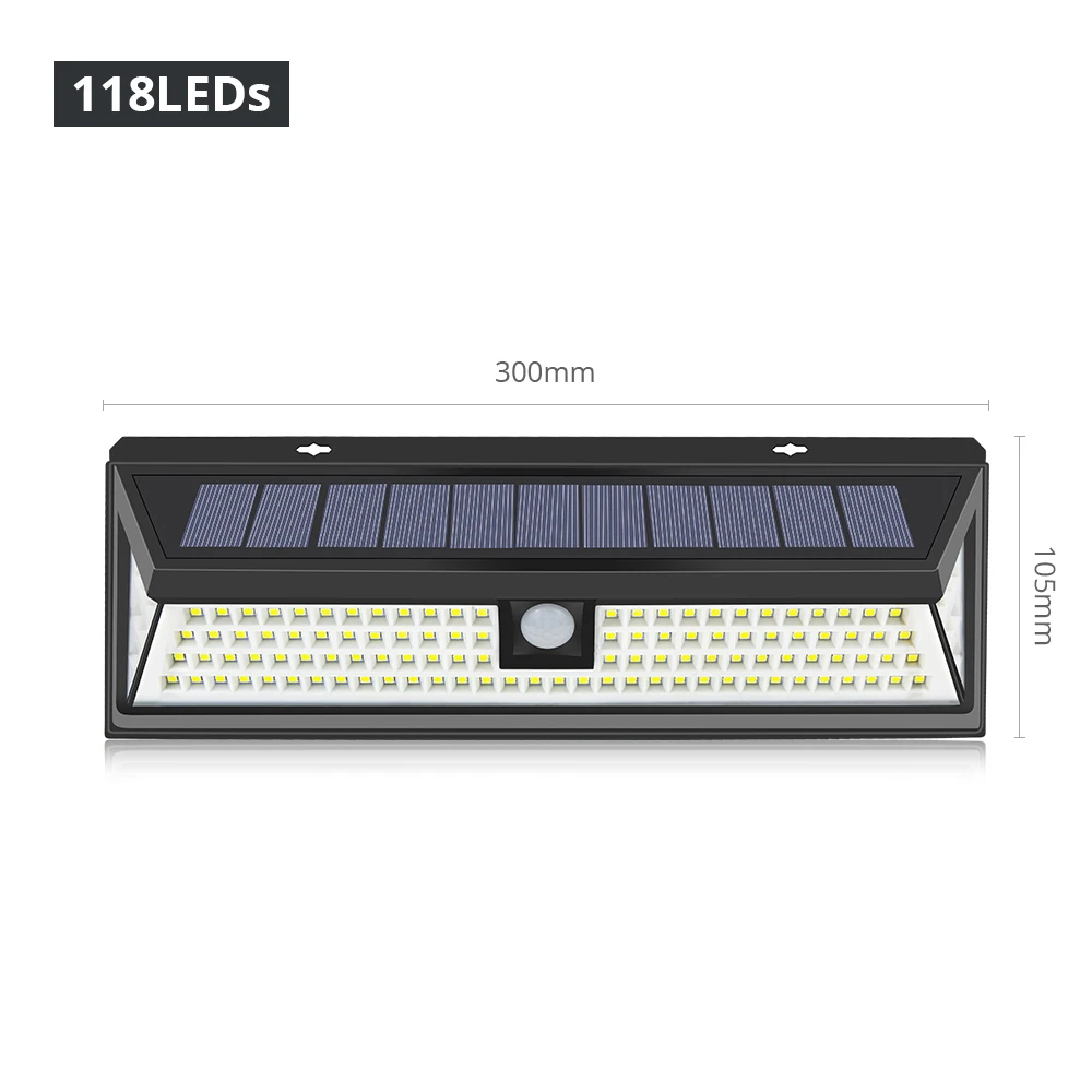 118LEDs Беспроводная солнечная панель мощность Открытый сад уличная дорожка свет PIR датчик движения настенный светильник водонепроницаемый ночной безопасности освещение - Испускаемый цвет: 118LEDs