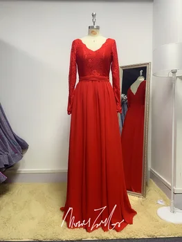 

Red chiffon lace long bridesmaid dress 2020 v-neck different nice luckgirls mocini tailor-Broken code on sale