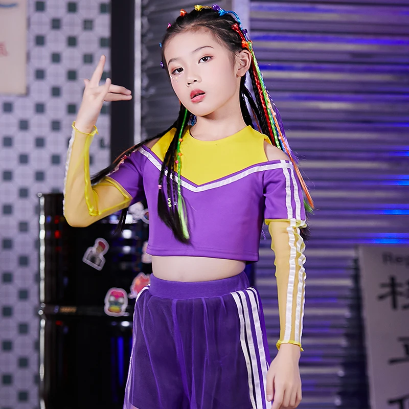 Детские костюмы для джазовых танцев, рубашка с длинными рукавами сетчатые штаны костюм для уличных танцев для девочек Корейская версия одежды в стиле хип-хоп одежда DL4851 - Цвет: Only tops