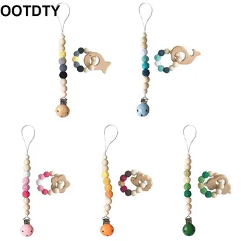 

2 Pcs/set New Baby Molar Toy Set Newborn Pacifier Chain Cartoon Animal Wool Beads Wood Bracelet Tooth Ring