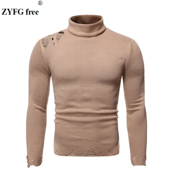 

New arrival men keep warm sweater knitwear mens winter turtlenect pullovers sweater frayed decoration fashion casual style coat