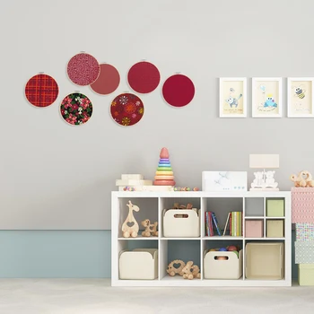 

(7pcs/set) original design Nature Bamboo round fabric wall decorations Children's room décor red series printed cotton No.QS23-2