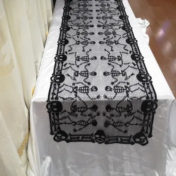 

46x200cm Halloween Spiderweb Rectangular Tablecloth Polyester Lace Skull Table Runner Fireplace Scarf Cover for Party in stock