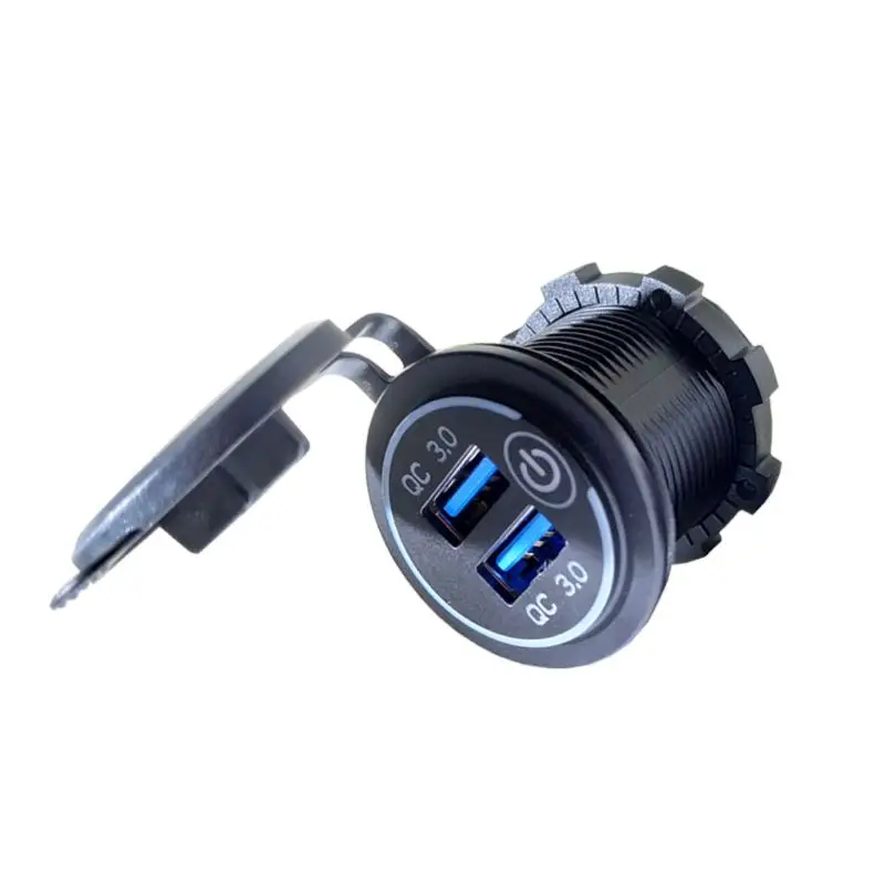 12V/24V Dual USB QC 3.0 LED Fast Charger Touch Switch for Car Boat Motorcycle 72XB