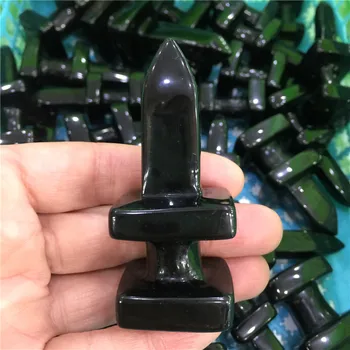 

High Quality Natural Black Obsidian Stone Carving Symbol Tower Ornaments Healing Crystal Crafts For Home Decoration Gift