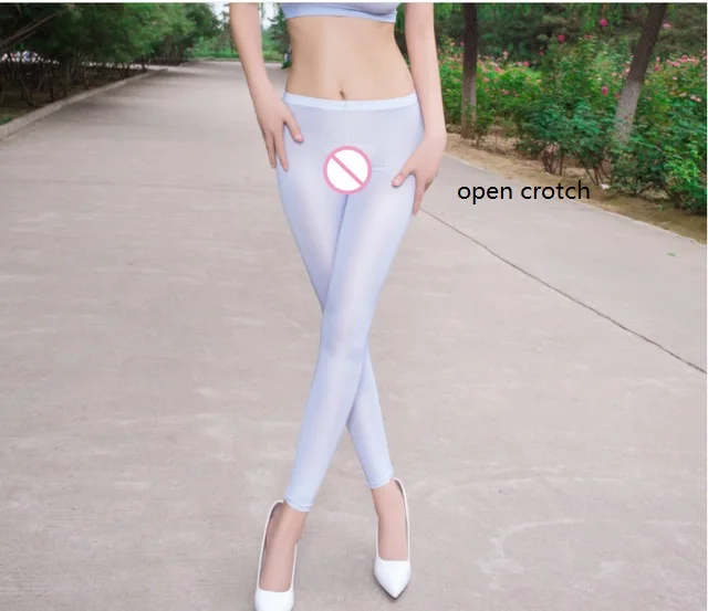 LightG Open Crotch Сексуальные женские нейлоновые леггинсы с открытой промежностью для похудения, прозрачные эластичные леггинсы для фитнеса с низкой талией размера плюс, сексуальные эротические штаны-карандаш - Цвет: LightG Open Crotch