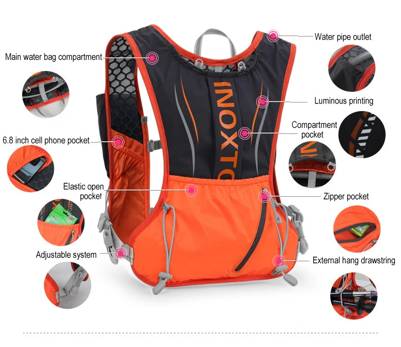 2021 Running Vest Bicycle Backpacks Hydration Pack 2L Hydration Bladder Water Bag Sports Cycling Marathon Race Men Women XA110Q