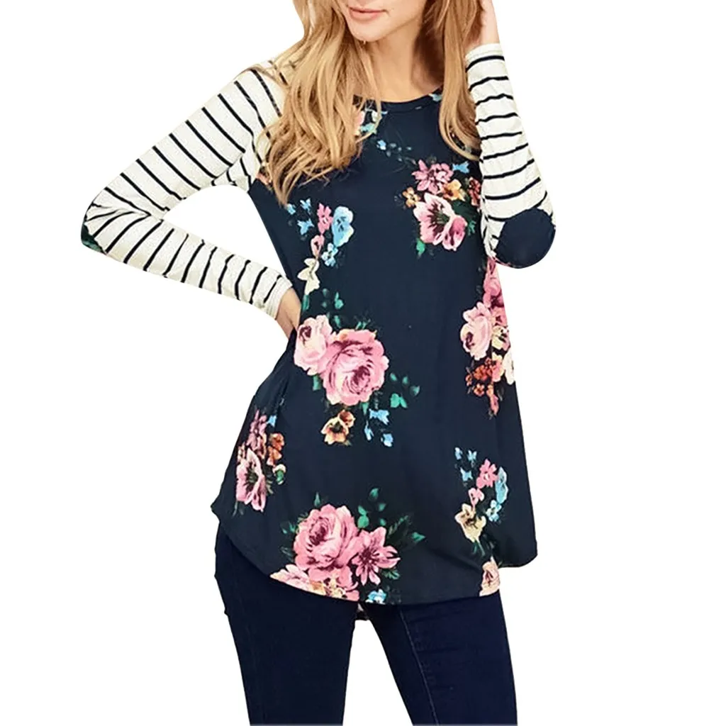 Женская блузка для беременных с длинным рукавом, цветочный полосатый топ для кормления, футболка для грудного вскармливания, для беременных Повседневный зимний блузка, рубашка C50