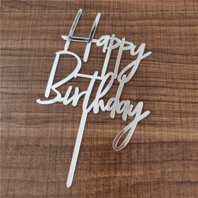 Cake Decoration Creative Cake Inserts Happy Birthday Cake Inserts Baking Accessories Kids Happy Birthday Party Supplies - Цвет: Серебристый