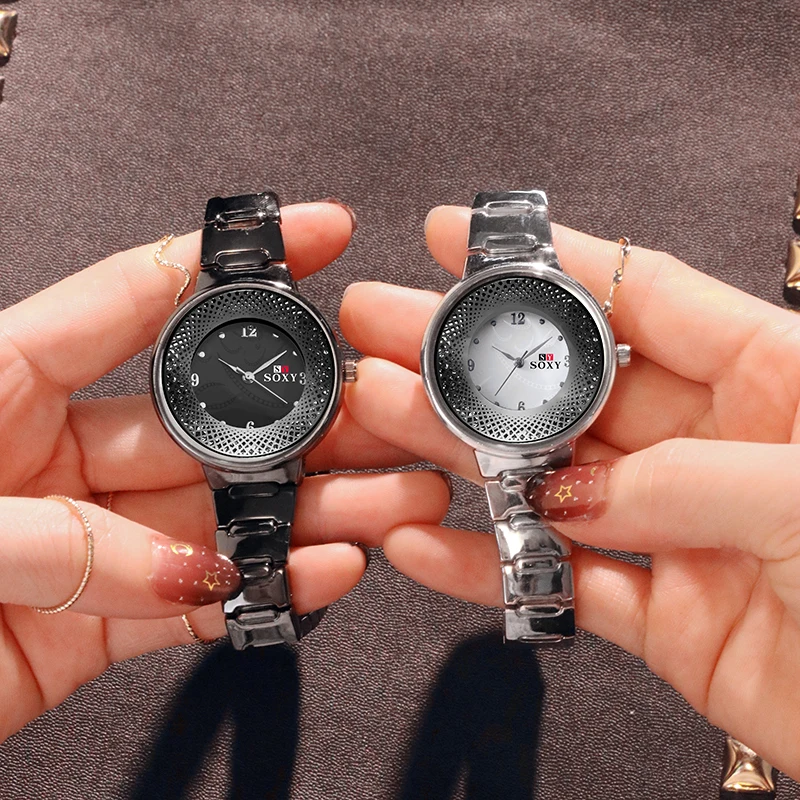 SOXY Simple Silver Watches Women Stainless Steel Strap Fashion Casual Wild Quartz Female Bracelet Watch relogio feminino