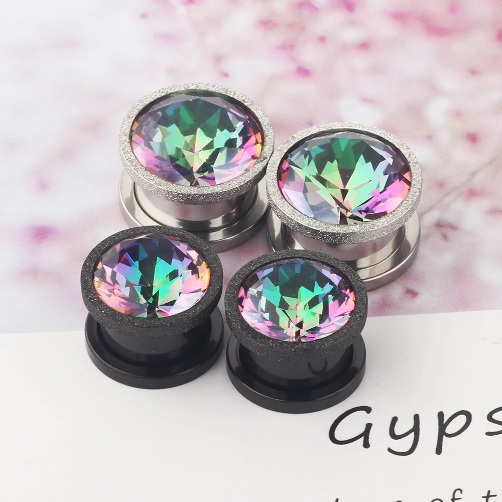 Steel Dark Light Crystal Zircon Ear Tunnel Plugs Vintage Lace Single Flared Ear Flesh Gauges Expander Body Piercing Jewelry