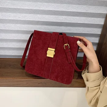 

European Style Women Small Square Bag 2020 Autumn Winter New Fashion Simple Shoulder Bags Scub Leather Portable Messenger Bags