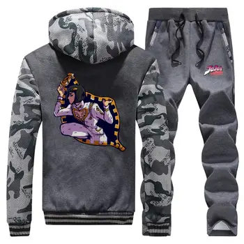 

Cartoon Men Winter popular casual cardigan Jacket +Sweatpant Thick 2Pcs Set Fleece Hoodies Outerwear Pants Tracksuits Sport Suit