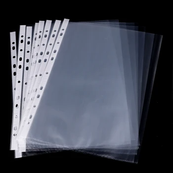 

100Pcs A4 Plastic Punched Pockets Folders Filing 11 Holes Loose Leaf Documents Sheet Protectors Transparent Folder Bag