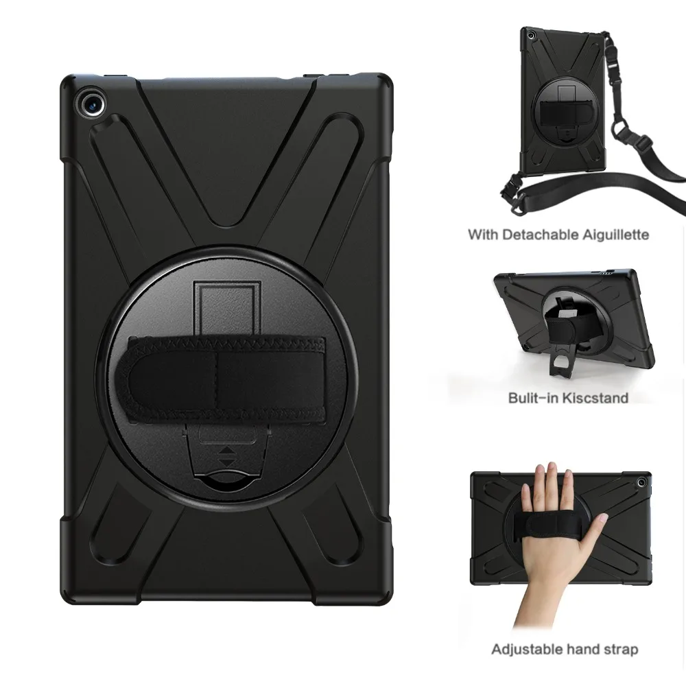 Для Amazon Kindle Fire HD 10 чехол тяжелый гибридный Чехол-подставка противоударный плечевой ремень вращающийся на 360 чехол для планшета