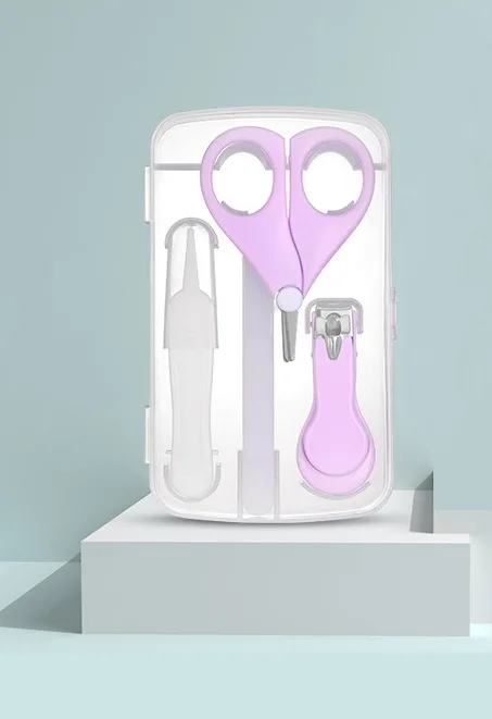 Набор из четырех предметов для безопасного маникюра для новорожденных, триммер для ногтей, ножницы(для дома и путешествий), Детские комплекты для ухода за волосами, комплекты для здравоохранения - Цвет: light purple