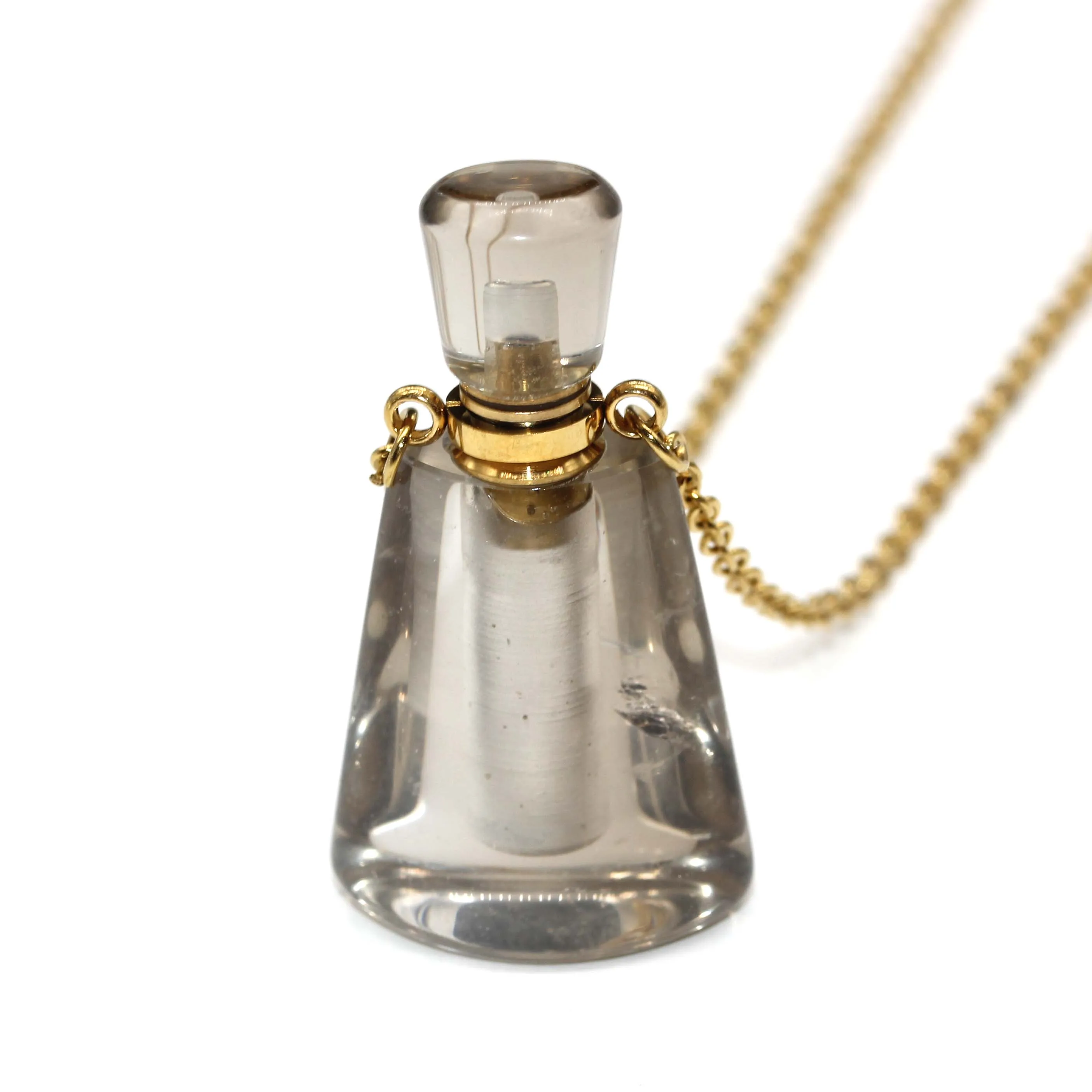 Smoky Quartz 100-уникальный 1 шт. светильник из желтого золота с Цвет подвеска в виде бутылочки парфюма лимонного цвета с украшением в виде кристаллов Цепочки и ожерелья розовый кварцевый кристалл Jewerlry - Окраска металла: Smoky Quartz
