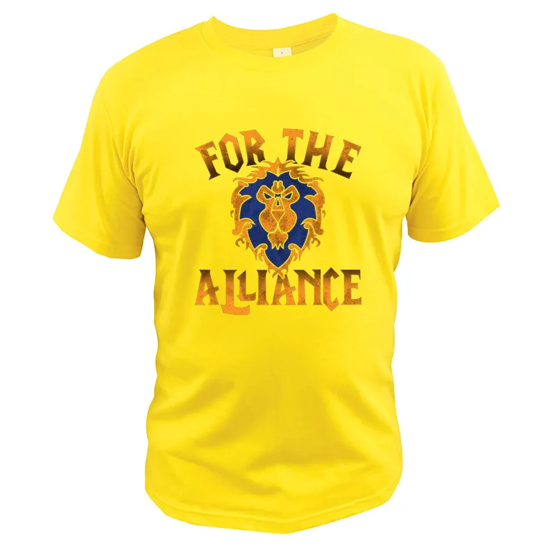 Цвет: желтый World Of Warcraft T Shirt For The Alliance Lion Digital Print EU Size High Quality Crew Neck Soft Video Game Tops - Цвет: Цвет: желтый