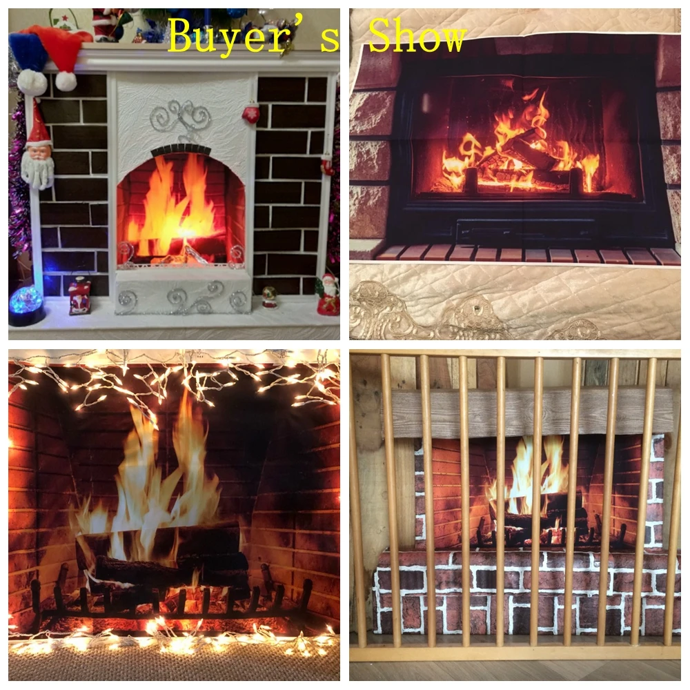 Photo Backdrop Laeacco Winter Brick Fireplace Wood Burning