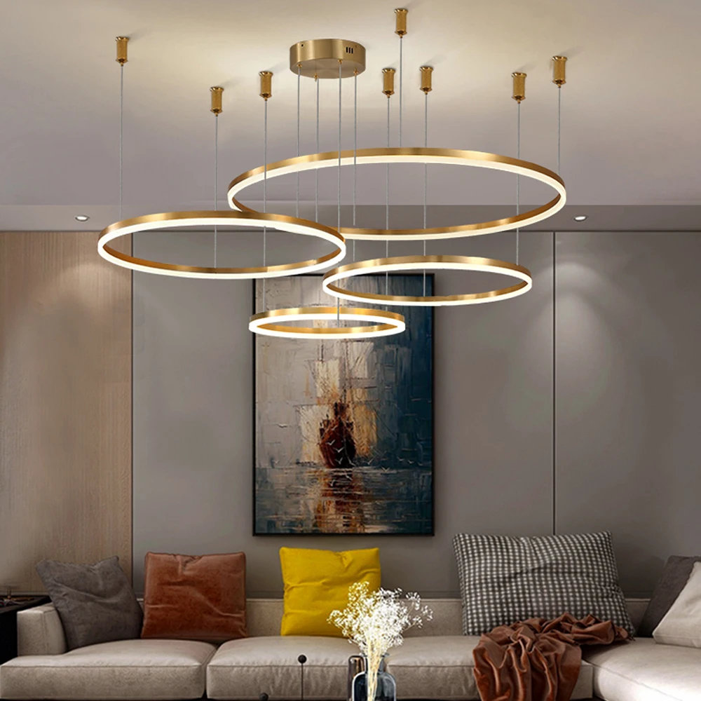 

110-220V Modern Copper Chandelier Acrylic Ceiling Parallel Chandelier For Living Dining Room Bedroom Kitchen Lighitng Fixtures