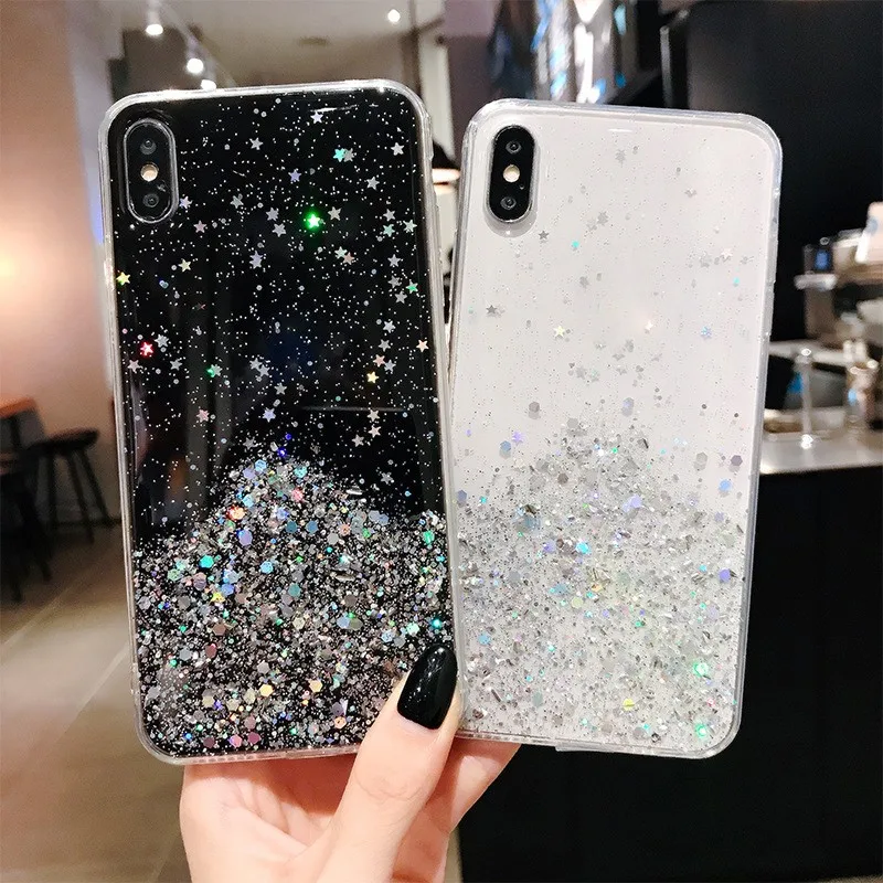 Luxury Gradient Glitter Star Phone Case For Huawei P40 P30 Pro Lite Mate 20 Iphone 7 8 11 Transparent Soft Back Cover | Мобильные
