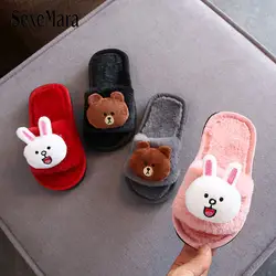 2019 милый кролик из мультфильма медведь домик для детей детская обувь для девочек Тапочки коралловые бархатные зимние домашние тапочки для