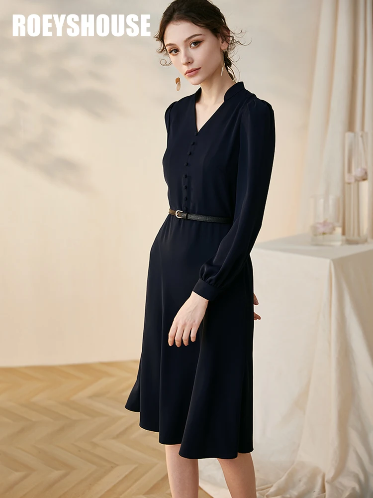 Intellectual OL simple dress female 2020 new temperament dark blue slim skirt